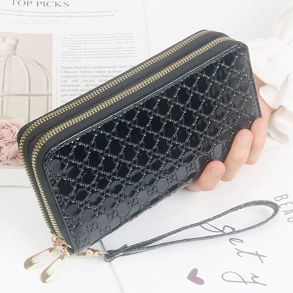 Designer Inspired Double Zipper Black Clutch Wristlet Wallet - Picture 1 of 4